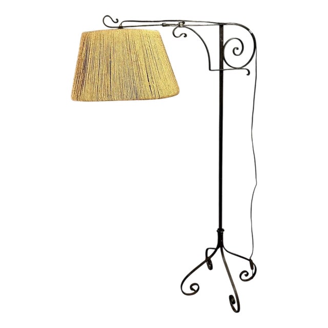 Tripod Floor Lamp in Wrought Iron in the style of Gilbert Poillerat, 1940s For Sale