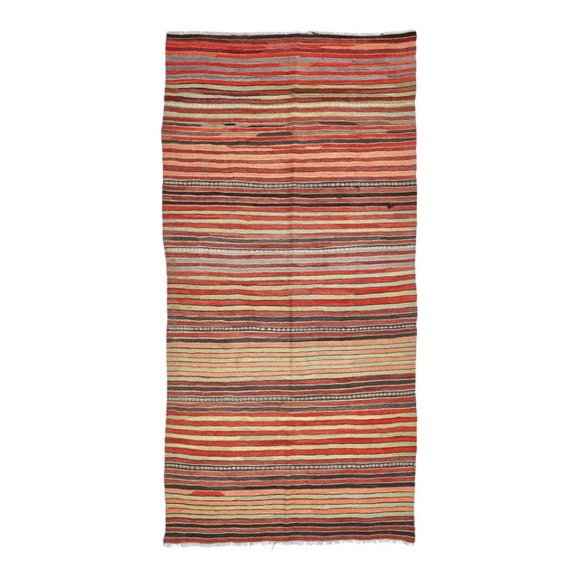 Mid 20th Century Striped Vintage Turkish Kilim Rug For Sale