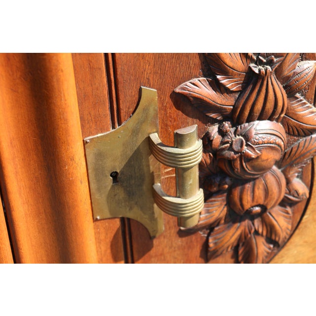 Antique French Art Deco Burl Wood Sideboard Buffet With Marble Top For Sale - Image 11 of 18