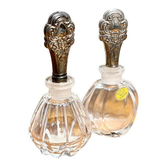 1940s Towle Old Master Pattern SterlingTop Crystal Perfume Bottles For Sale