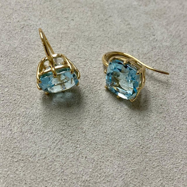 Contemporary Syna Yellow Gold Blue Topaz Cushion Earrings, a Pair For Sale - Image 3 of 4