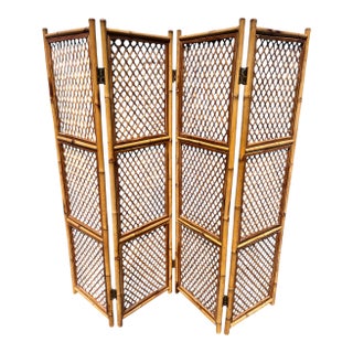 1990s Rattan Lattice Screen Four Panels For Sale