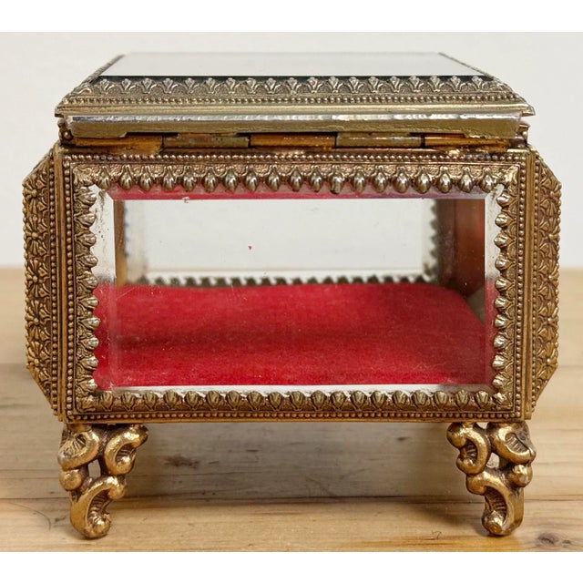 Vintage Ormolu Brass Beveled Glass Jewelry Casket For Sale - Image 9 of 11