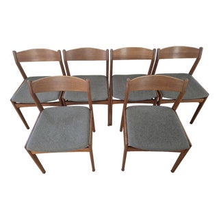 Set of Six Authentic Danish Modern Teak Dining Chairs, Made in Denmark Circa 1960s For Sale