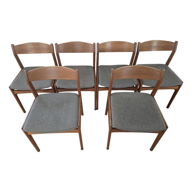 Set of Six Authentic Danish Modern Teak Dining Chairs, Made in Denmark Circa 1960s For Sale