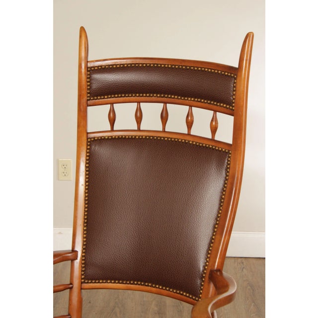 Traditional Mid Century Unusual High Back Sculpted Maple & Leather Arm Chair For Sale - Image 3 of 12