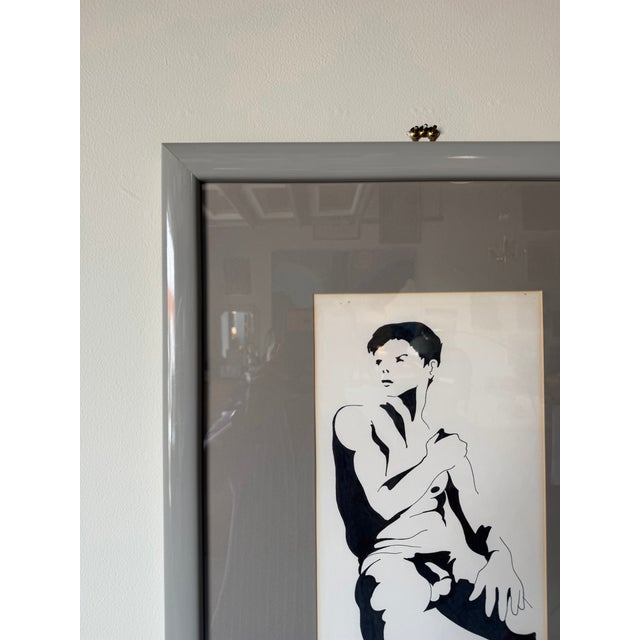 1980s Vintage Figurative Sitting Nude Man Painting on Paper by Whitman, Framed For Sale In Miami - Image 6 of 12