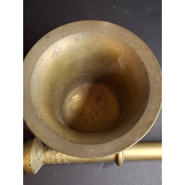 Brass Antique Judaica Brass Mortar and Pestle Set Heavy 7.5lb Heavy Cast Found J. Greenstein Provenance For Sale - Image 8 of 18