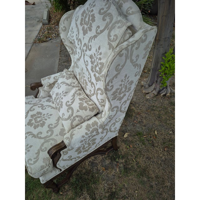 Queen Anne Mid 20th Century Traditional Queen Anne-Style High-Back Upholstered Wingback Armchair For Sale - Image 3 of 17