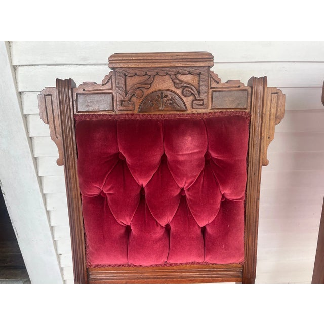 Late 19th Century Eastlake Tufted Velvet Chairs- Set of 2 For Sale - Image 4 of 12