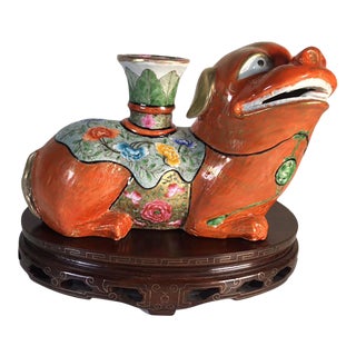 Antique Chinese Foo Dog Candle Holder For Sale