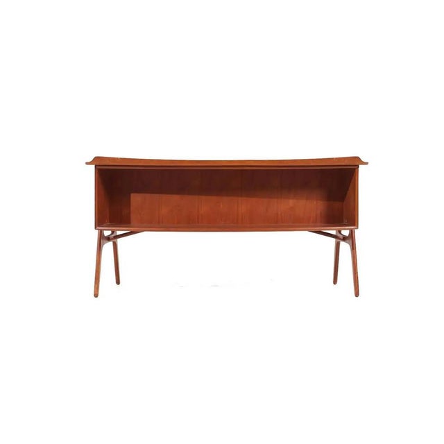 Svend Aage Madsen 1970s Svend Aage Madsen for Sigurd Hansen Mid Century Curved Front Teak Desk With Book Shelf For Sale - Image 4 of 10
