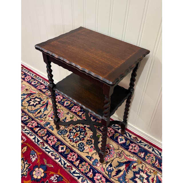 Antique English Flip Top Game Table Barley Twist Side Table Carved Oak C. 1930s For Sale - Image 10 of 17