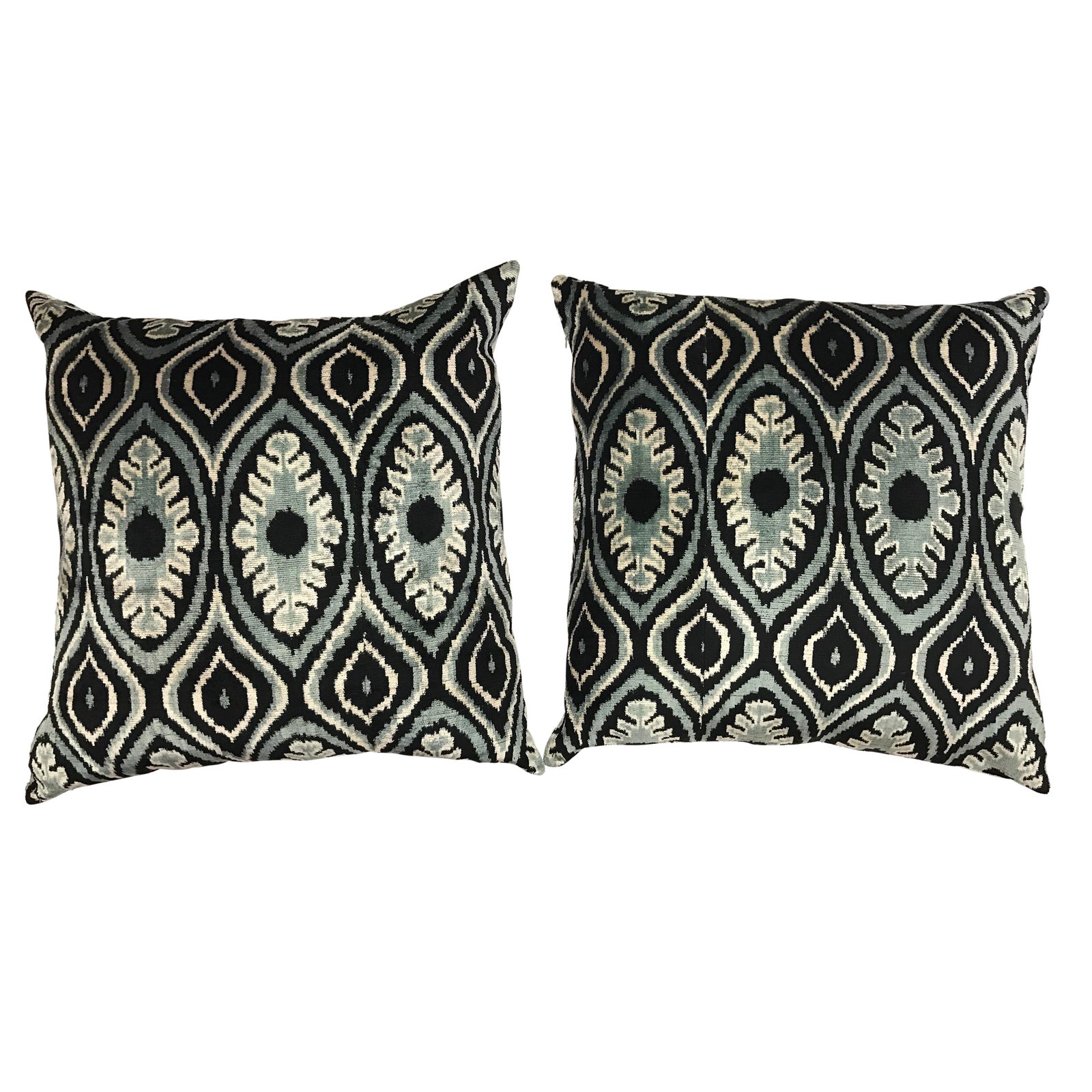 Black And Blue Silk Ikat Pillows A Pair Chairish