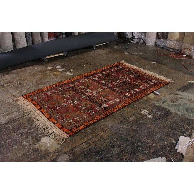 Traditional 1950s Vintage Mid-Century Kilim Brown Red Vase Floral Pattern For Sale - Image 3 of 6