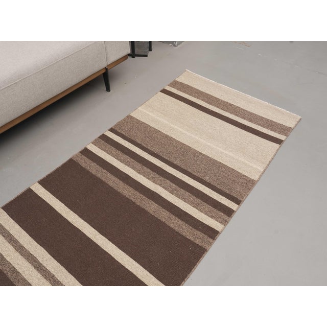 1970s Vintage Handmade Wool Cotton Beige Runner Rug For Sale - Image 9 of 11