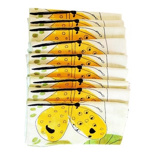 Vintage Vera Neumann Yellow Butterfly Design Napkins- Set of 9 For Sale
