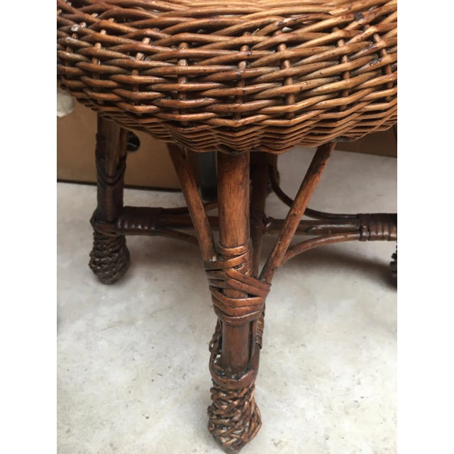 Brown Table and 2 Wicker Stools 1960s, Set of 3 For Sale - Image 8 of 14