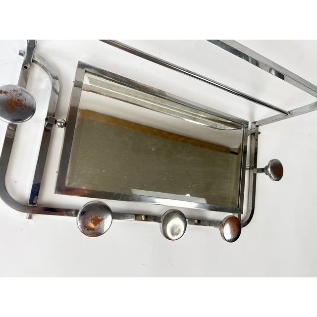 Antique French Art Deco Coat Rack with 5 Hooks, Mirror and Shelf, 1920s For Sale - Image 12 of 13