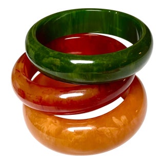1930s Marbled Bakelite Bangles - Set of 3 For Sale