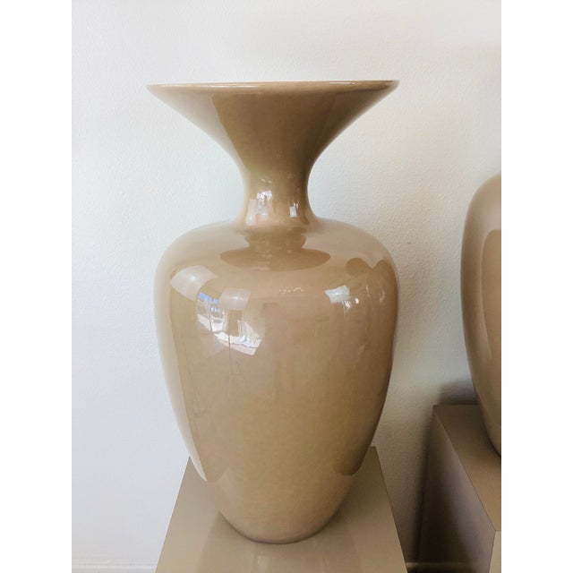 Ceramic Vintage 1980s Jaru Oversized Huge Tan Ceramic Vase / Vessels on Pedestal Stands For Sale - Image 7 of 8