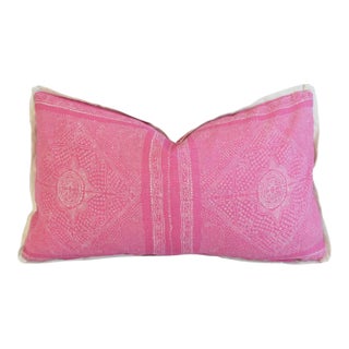 Designer Pink & Ivory/Cream Raoul Textiles Floral Feather/Down Pillow 23" X 14" For Sale