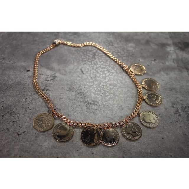 Metal American Usa Vintage Dollar Coin Rose Gold Vermeil Sterling Silver Curb Link Cha For Sale - Image 7 of 10