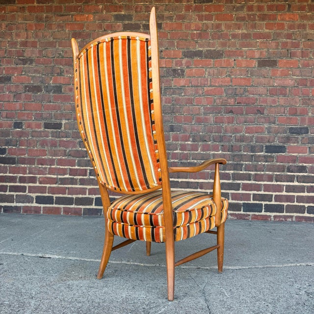 Maxwell Royal Orange and Brown Striped Mid-Century Modern High Back Arm Chair For Sale - Image 11 of 12