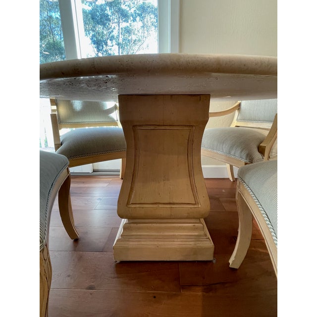 Kreiss Travertine Table Top and Emperor Dining Base with Chairs Set