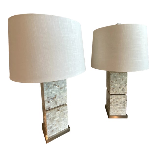 Allison K West Mother of Pearl Thumbprints Table Lamp M For Sale