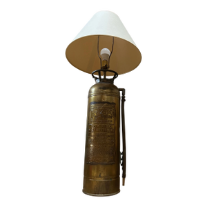 Large 1970s Brass Fireman Fire Extinguisher Brass Lamp