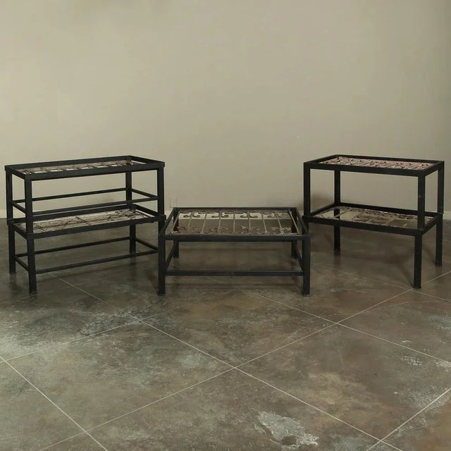 The epitome of repurposing, this handsome, weathered 19th Century Wrought Iron Panel has been surrounded by a newly hand-...