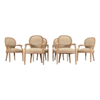 Set of Six Kreiss Louis XVI Style Cerused Oak Dining Armchairs For Sale