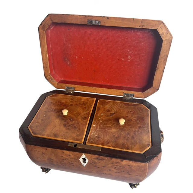 English Burr Yew Tea Caddy With Complete Interior For Sale - Image 4 of 6