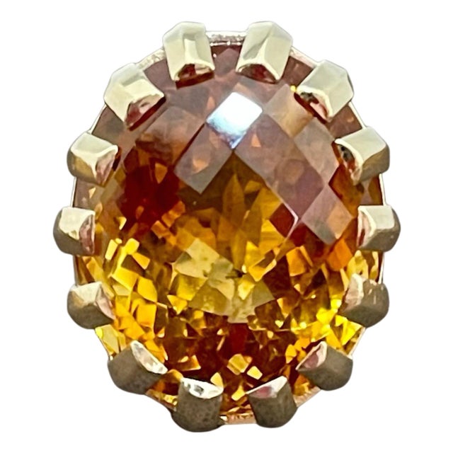 42 Carat Natural Oval Citrine Cocktail Ring in 14 Karat Yellow Gold, Estate For Sale
