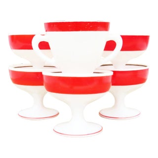 1930s Hazel Atlas Platonite Moderntone Milk Glass Collection, Set of 6 For Sale