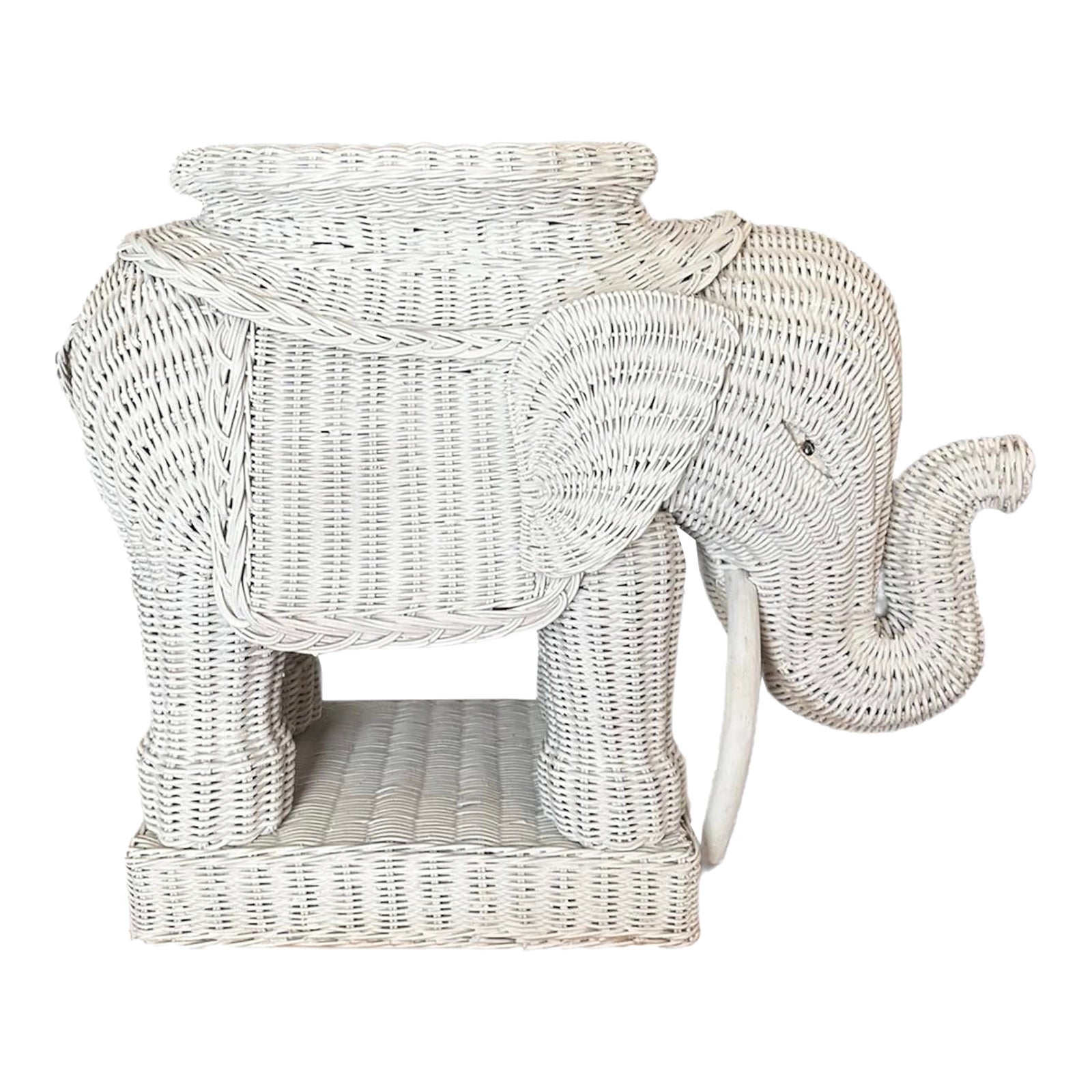 Vintage White Wicker Elephant Table / Plant Stand, Circa 1970 Chairish