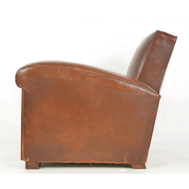 Wood Pair of Vintage Tank Art Deco Leather Club Chairs For Sale - Image 7 of 10