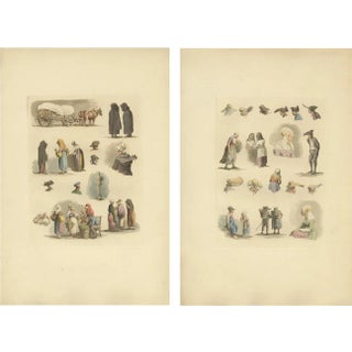 After Hills, Dutch and Flemish Costumes, Figures and Headwear, 1820, Hand-Colored Prints, Set of 2 For Sale