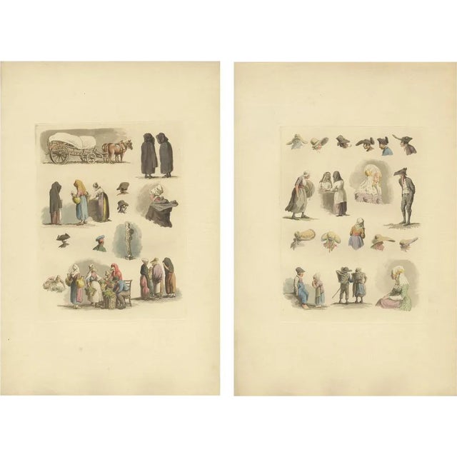 After Hills, Dutch and Flemish Costumes, Figures and Headwear, 1820, Hand-Colored Prints, Set of 2 For Sale