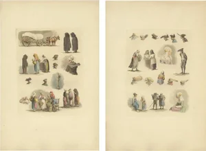 After Hills, Dutch and Flemish Costumes, Figures and Headwear, 1820, Hand-Colored Prints, Set of 2
