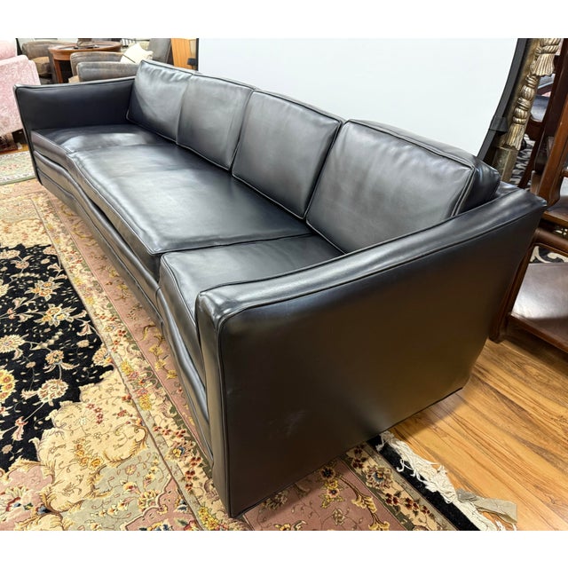 Large Vintage Mid Century Modern Black Naugahyde Sofa For Sale - Image 9 of 9