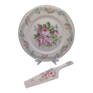 Vintage Andrea by Sadek MCM Floral Pie Plate & Pie Server For Sale