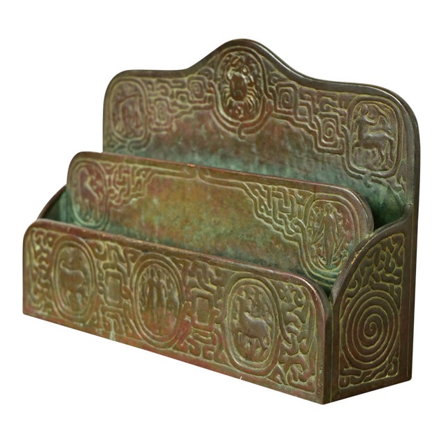 Tiffany Studios New York Zodiac Pattern Bronze Letter Rack For Sale