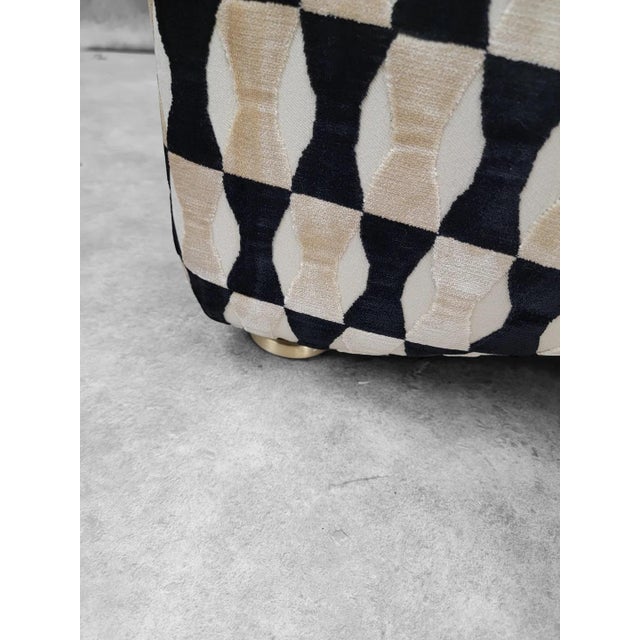 Textile Postmodern Ripple Wave Bench Newly Reupholstered in Kate Spade Bow Tie Patterned Mohair For Sale - Image 7 of 9