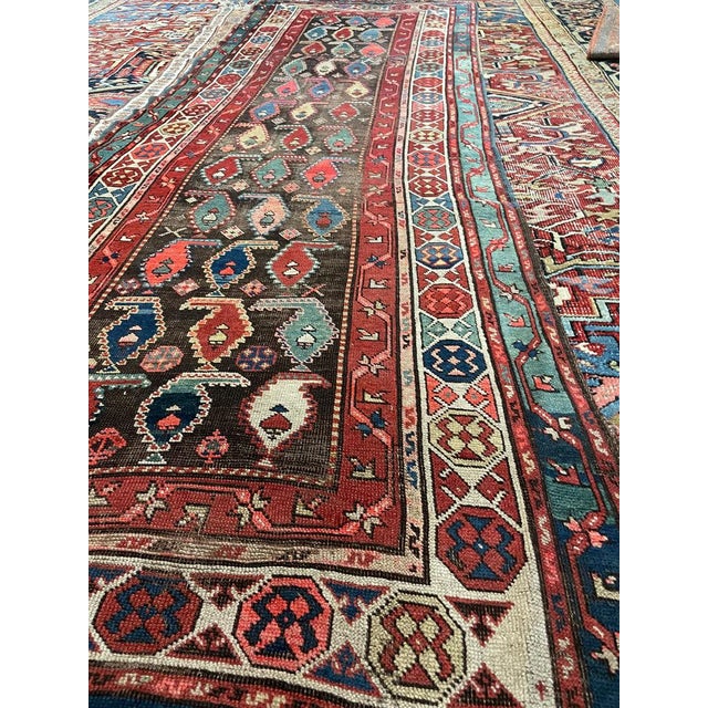 Early 20th Century Charcoal Boteh with Gorgeous Color Palette Rug 3.8 x 9.9 For Sale - Image 4 of 9