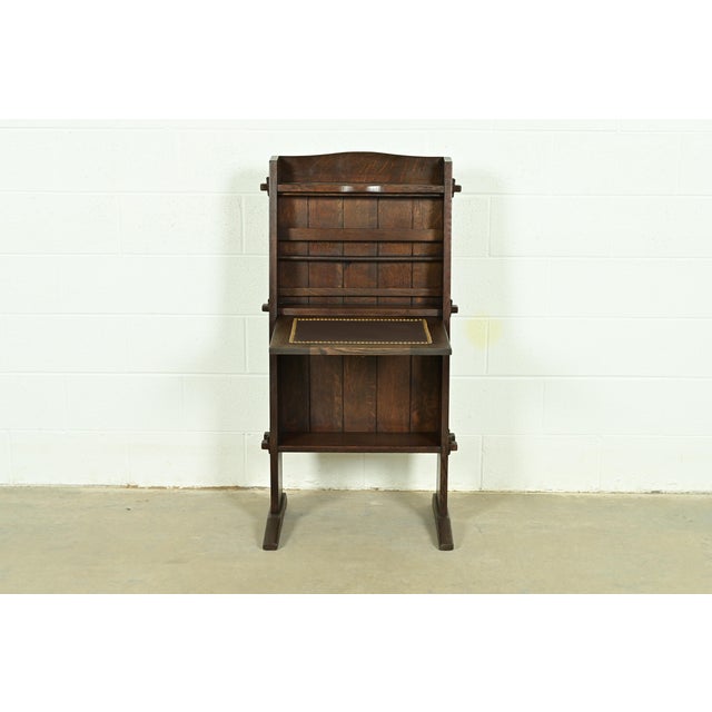 Early 20th Century Early Gustav Stickley Antique Mission Oak Arts & Crafts "Chalet" Drop Front Secretary Desk, Circa 1902 For Sale - Image 5 of 11