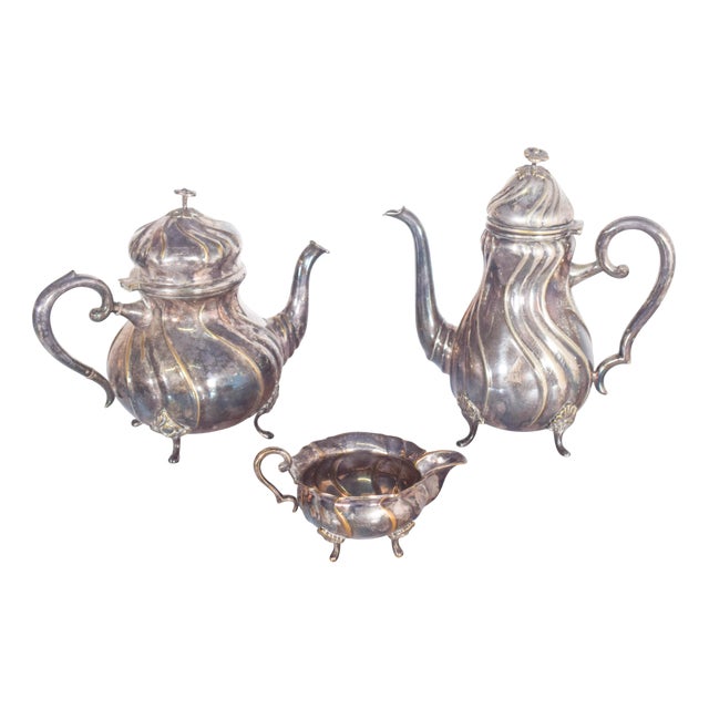 Tea Serving Set in Metal and Silver, 1890s, Set of 3 For Sale