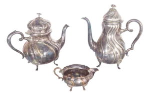 Tea Serving Set in Metal and Silver, 1890s, Set of 3