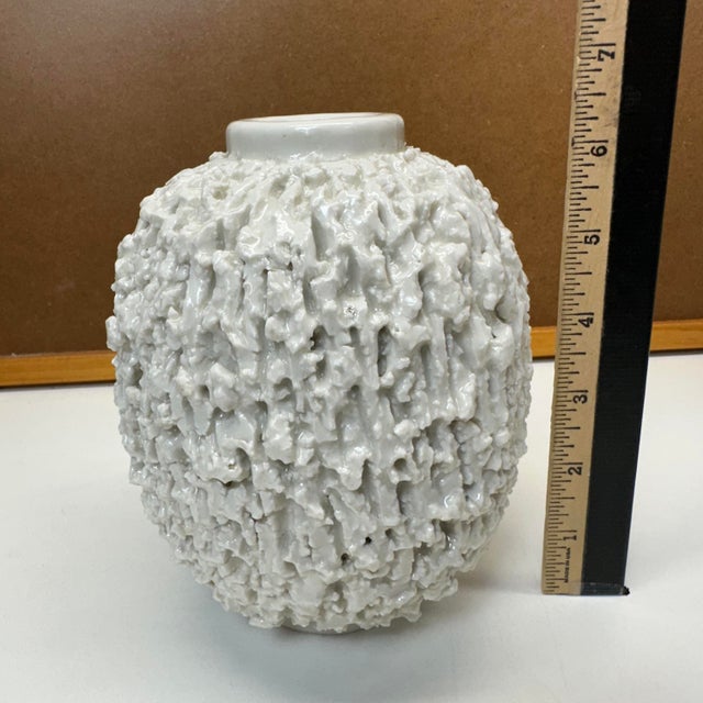 Ceramic Rörstrand Gunnar Nylund Chamotte Art Pottery Vase White Blue Sweden Mid 20th Century 6" For Sale - Image 7 of 10
